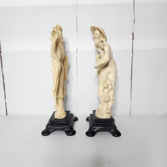 Vintage Santini Asian Imperial Couple Floral Fruit Alabaster Sculptures - Picture 12 of 13